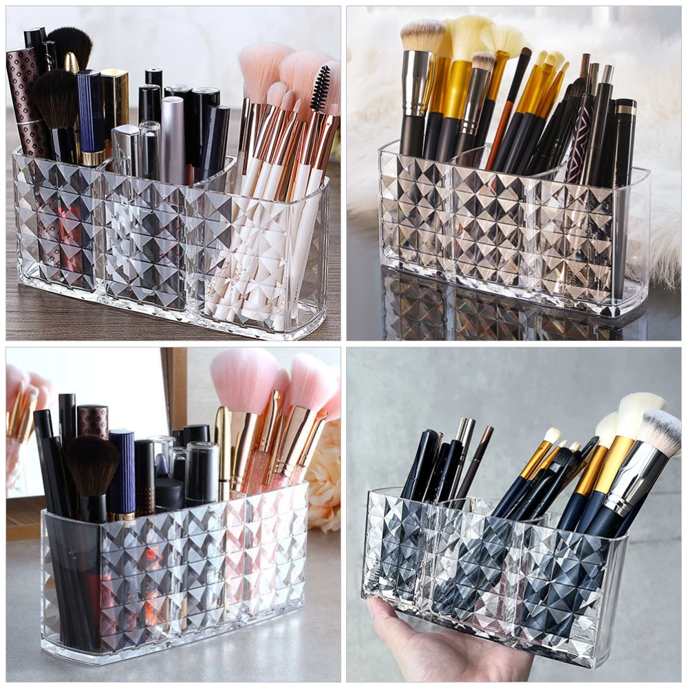 Diamond Grain Pen Pot 3-compartment Pencil Holder Desktop Makeup Brush Container