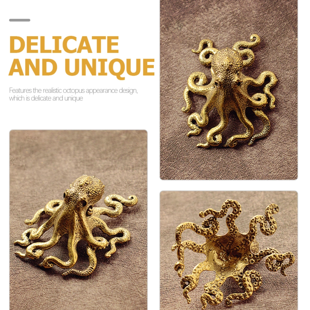 2pcs Octopus Tea Pet Brass Desk Ornament Antique Chinese Statue Table Artware Decor