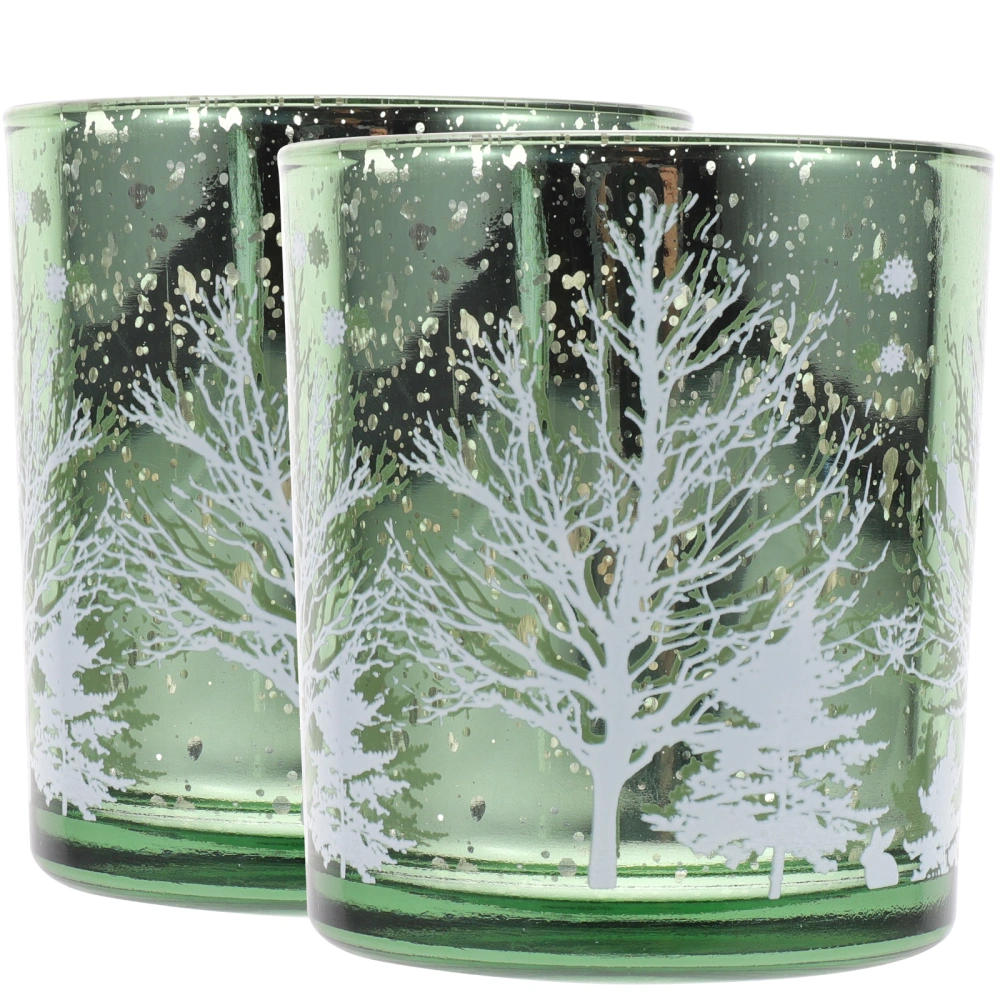 2pcs Christmas Glass Candle Holder Christmas Tree Pattern Tealight Candle Holder