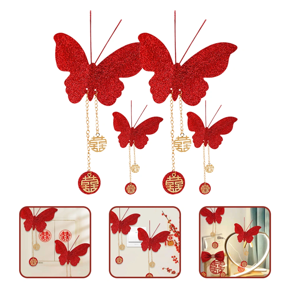 4pcs Decorative Butterfly Shape Pendant Wedding Layout Decor Bedroom Hanging Decor