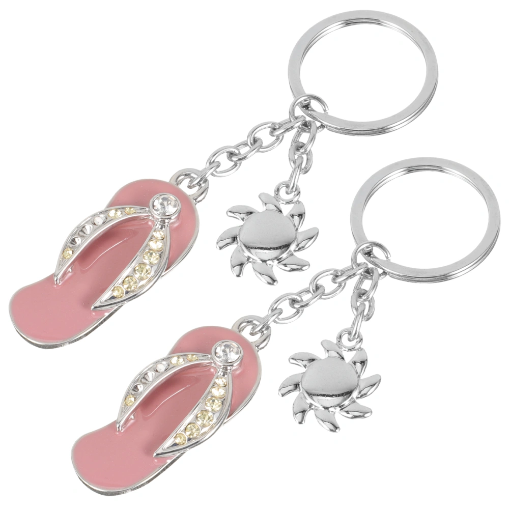 2pcs Hawaii Keychain Mini Slipper Shape Key Chains Rhinestone Slipper Key Chains