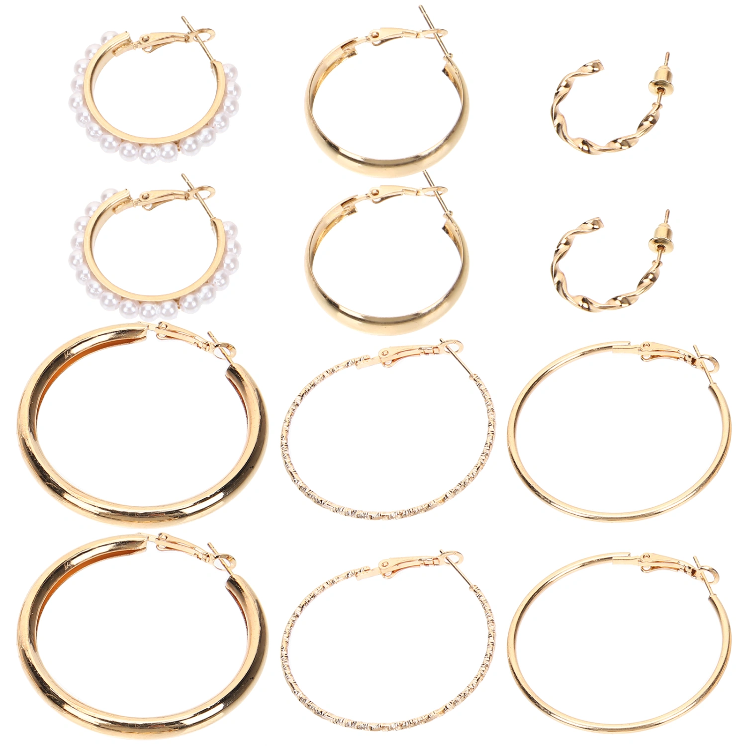 6 Pairs Hoops Earrings Alloy Round Earring Hoops Retro Women Ear Jewelry