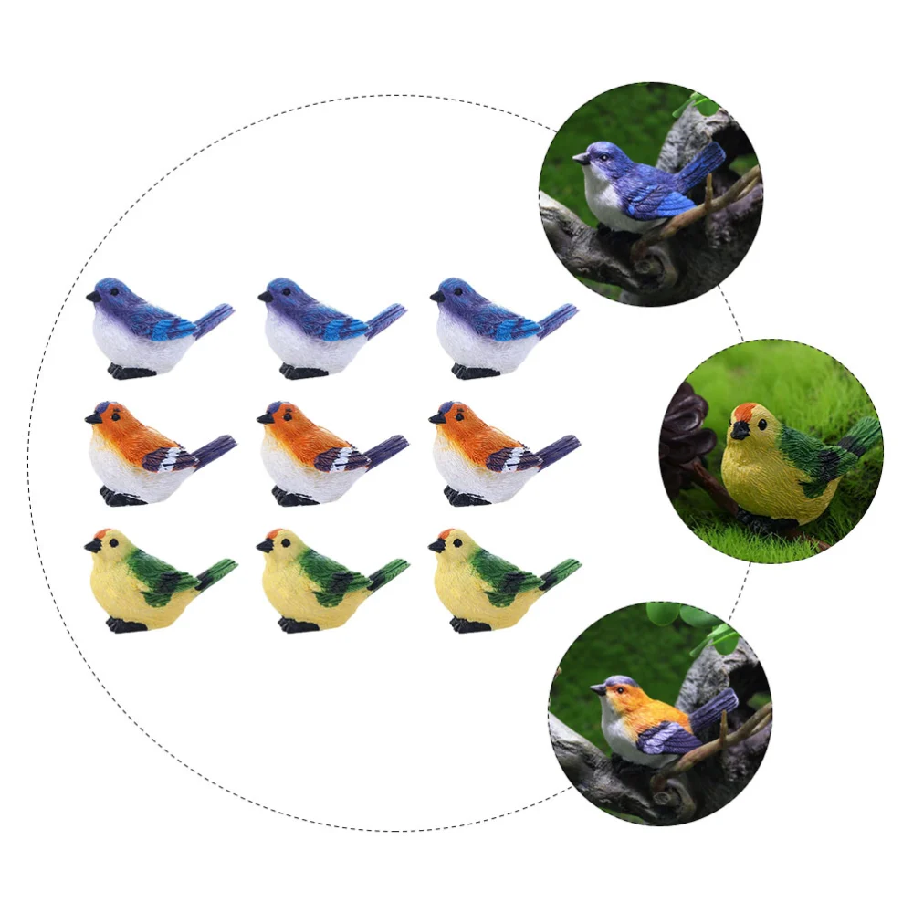 9pcs Artificial Birds Resin Fake Birds Simulation Bird Ornaments Garden Decoration Kids Playthings