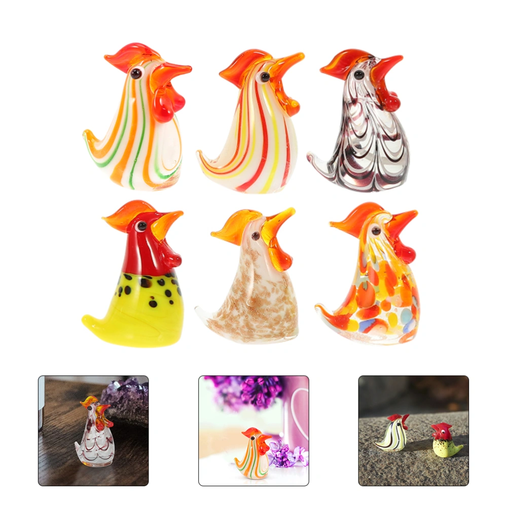 6 pcs Home Decoration Glass Chicken Ornament Lifelike Glass Mini Chicken Adornment