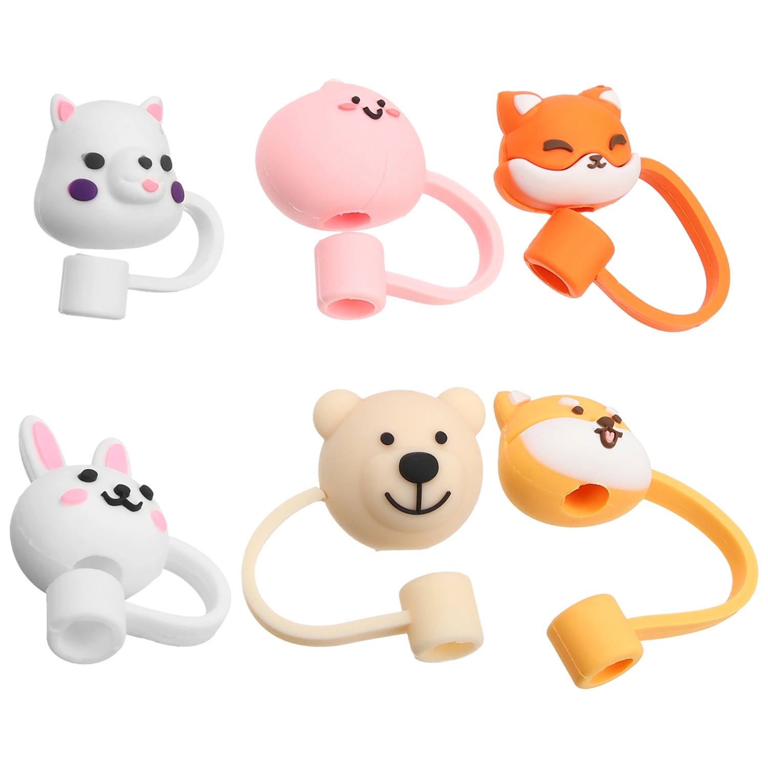 6Pcs Animals Straw Tips Cover Animals Straw Cover Straw Plugs for Drinking Straws Party Birthday