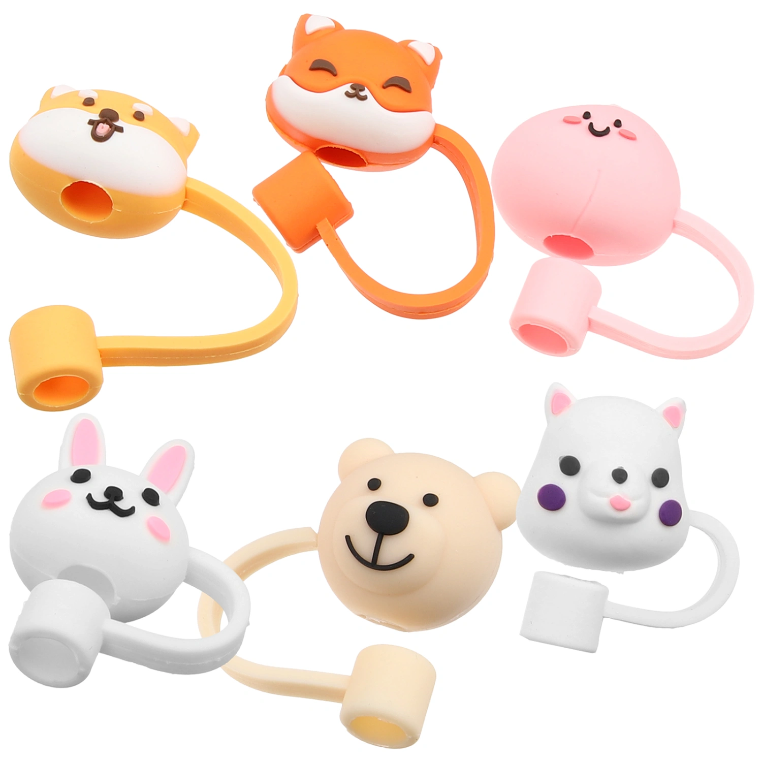 6Pcs Animals Straw Tips Cover Animals Straw Cover Straw Plugs for Drinking Straws Party Birthday