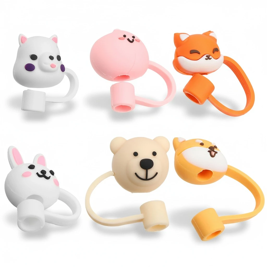 6Pcs Animals Straw Tips Cover Animals Straw Cover Straw Plugs for Drinking Straws Party Birthday