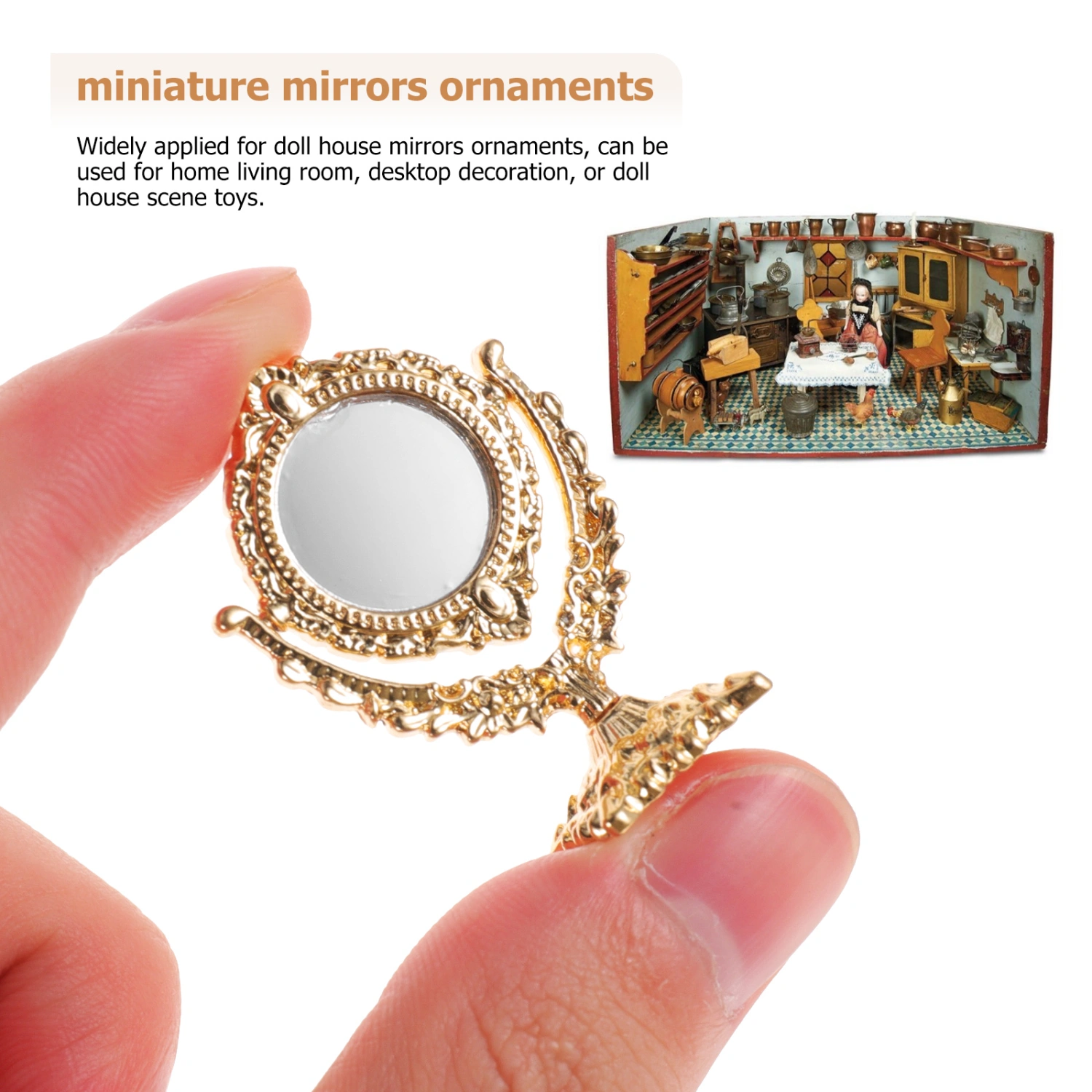1 Set of Mini House Mirrors Doll House Miniatures Kids Pretend Comb Mirrors Decoration