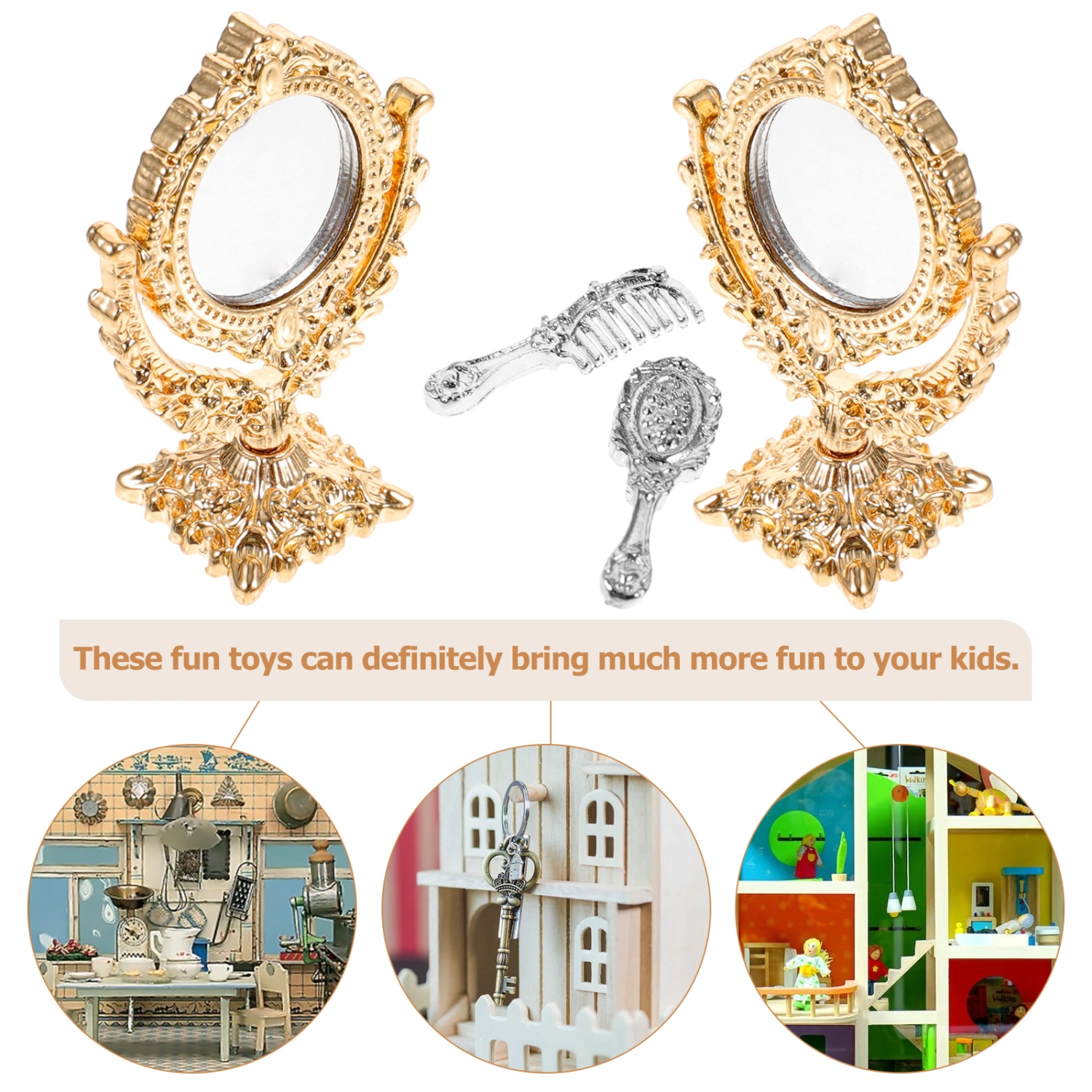 1 Set of Mini House Mirrors Doll House Miniatures Kids Pretend Comb Mirrors Decoration