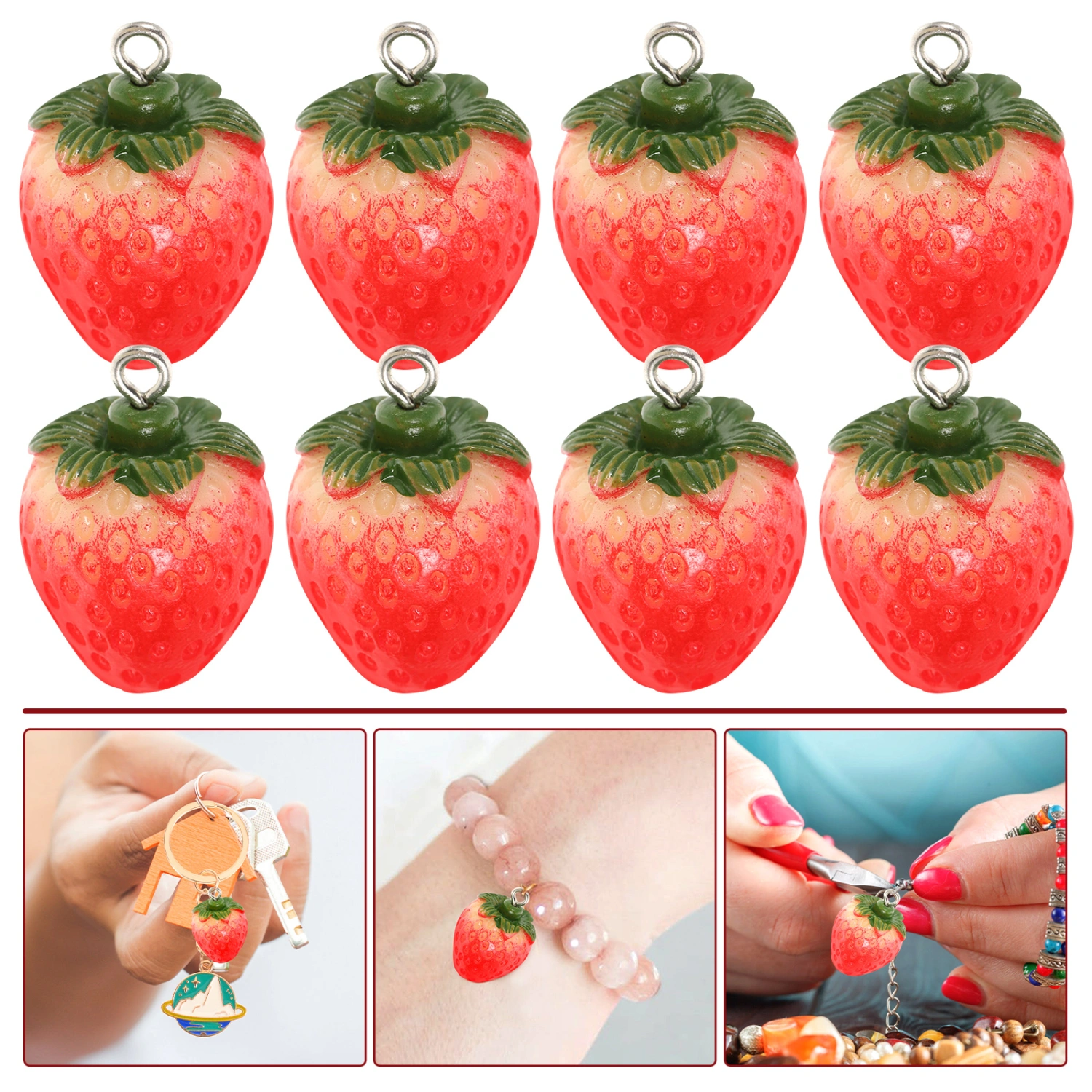 10Pcs Strawberry Pendant Charms Fruit Charms Strawberry Earring Charms 3D Strawberry Hanging Pendant Ornament