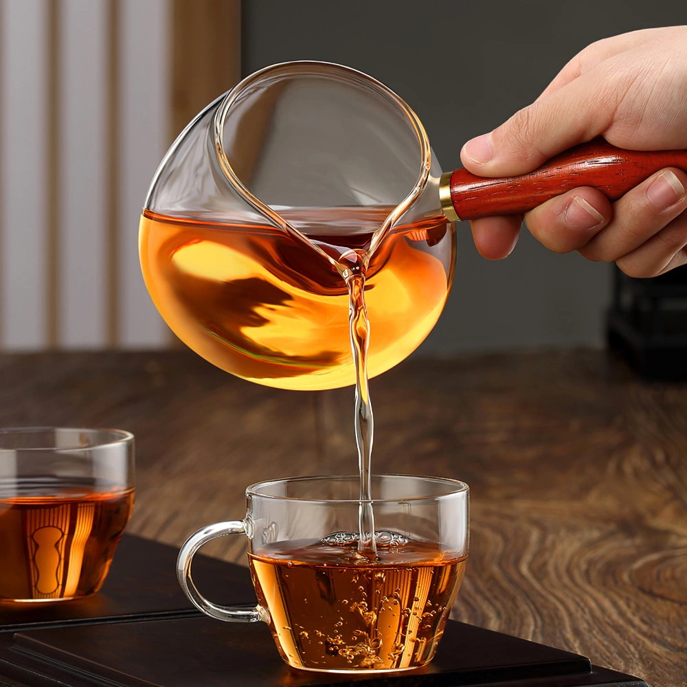 Glass Serving Pitcher Borosilicate Glass Dispenser Cup with Wooden Handle for Tea Room Office