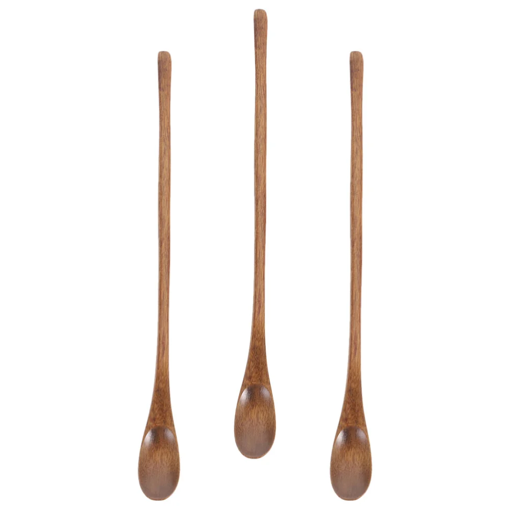 3Pcs Salad Spoon Wooden Food Spoon Long Handle Rice Spoon Wooden Ladle Coffee Stirring Spoon