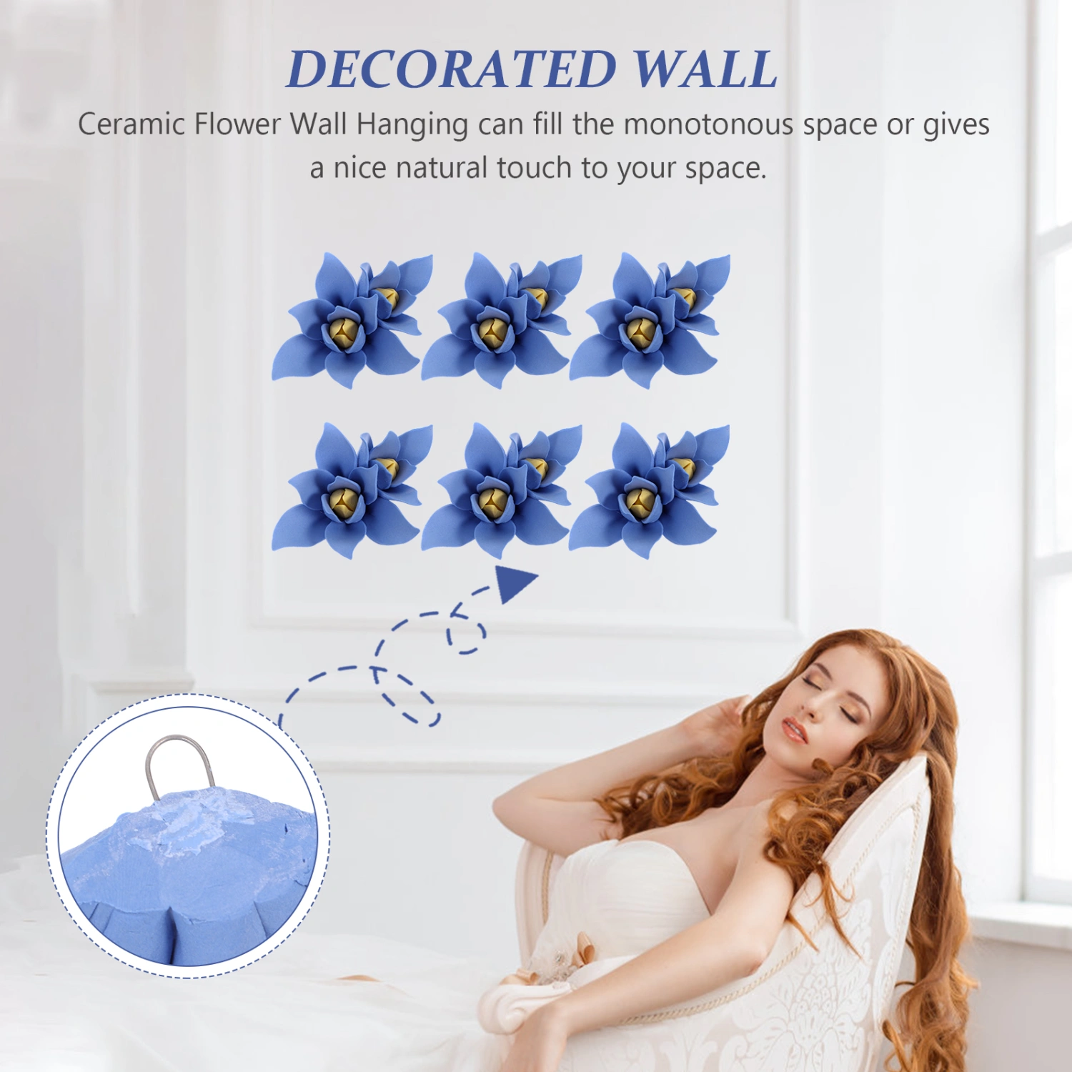 Ceramic Flower Wall Decor Ceramic  Wall Hanging 3D Ornament Wall Background Mural Hanging Decor