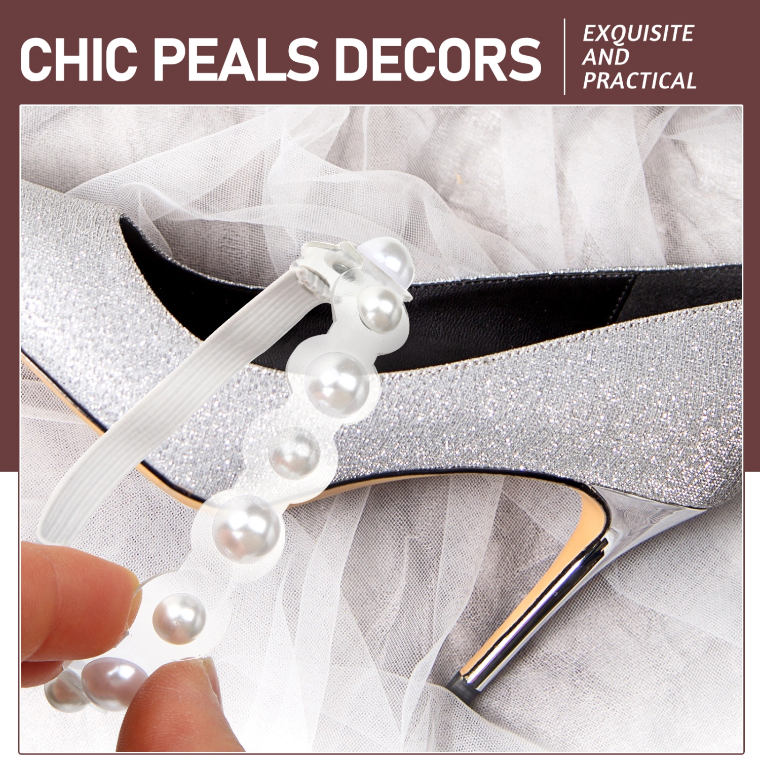 1 Pair High Heels Shoe Straps Elastic Pearl High Heel Anti-loose Shoelace for Women