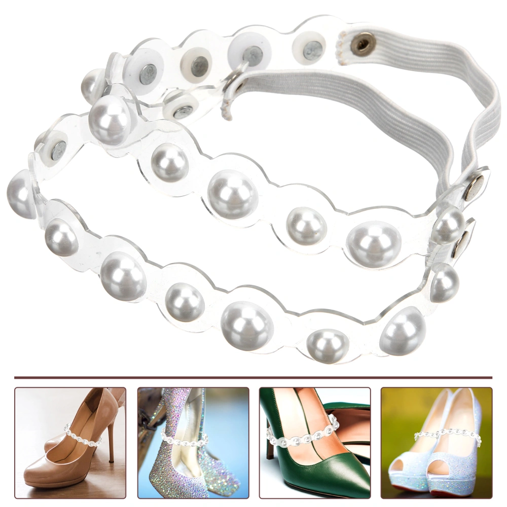 1 Pair High Heels Shoe Straps Elastic Pearl High Heel Anti-loose Shoelace for Women