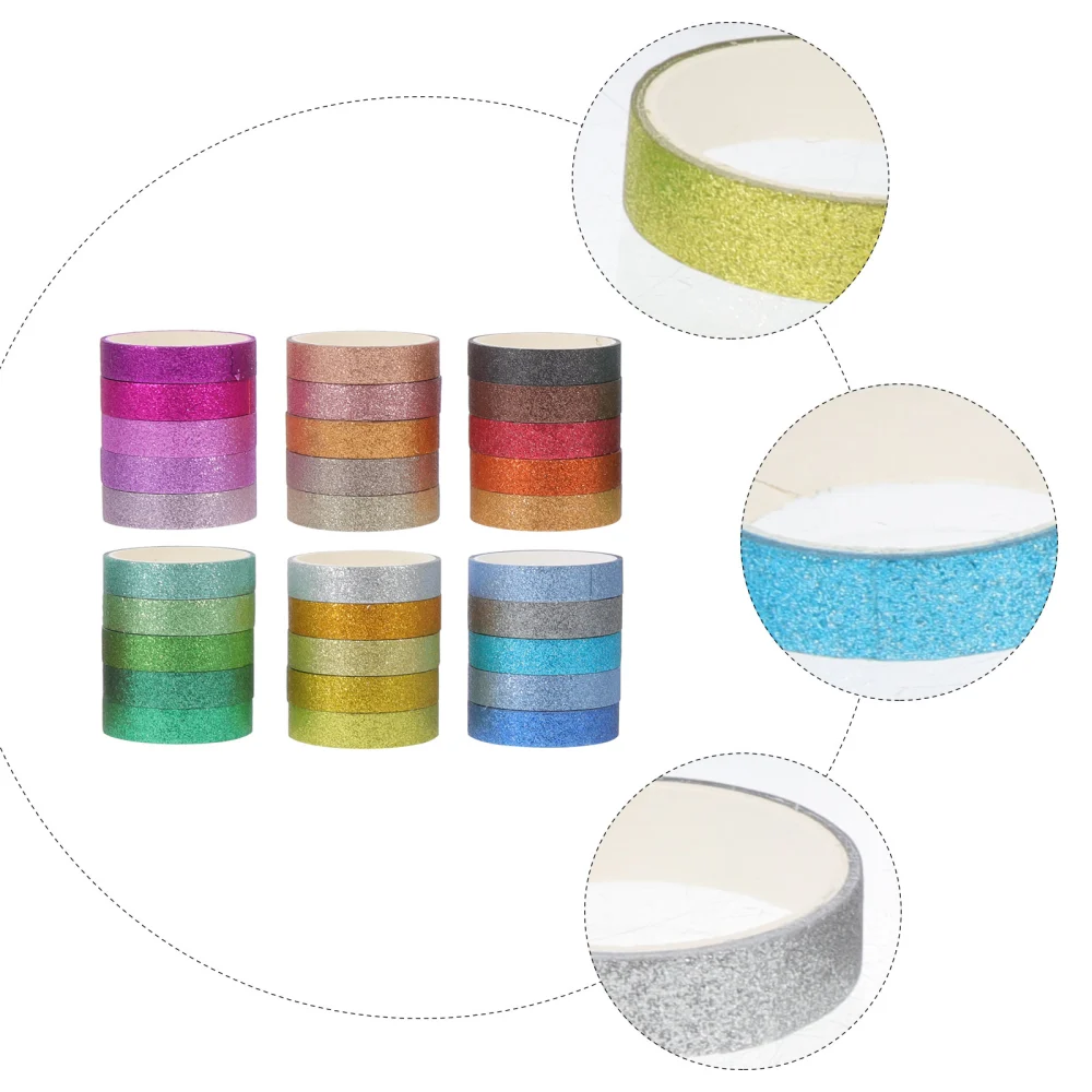 30 Rolls Glitter Washi Paper Tapes Diy Scrapbooking Tapes Decorative Tapes