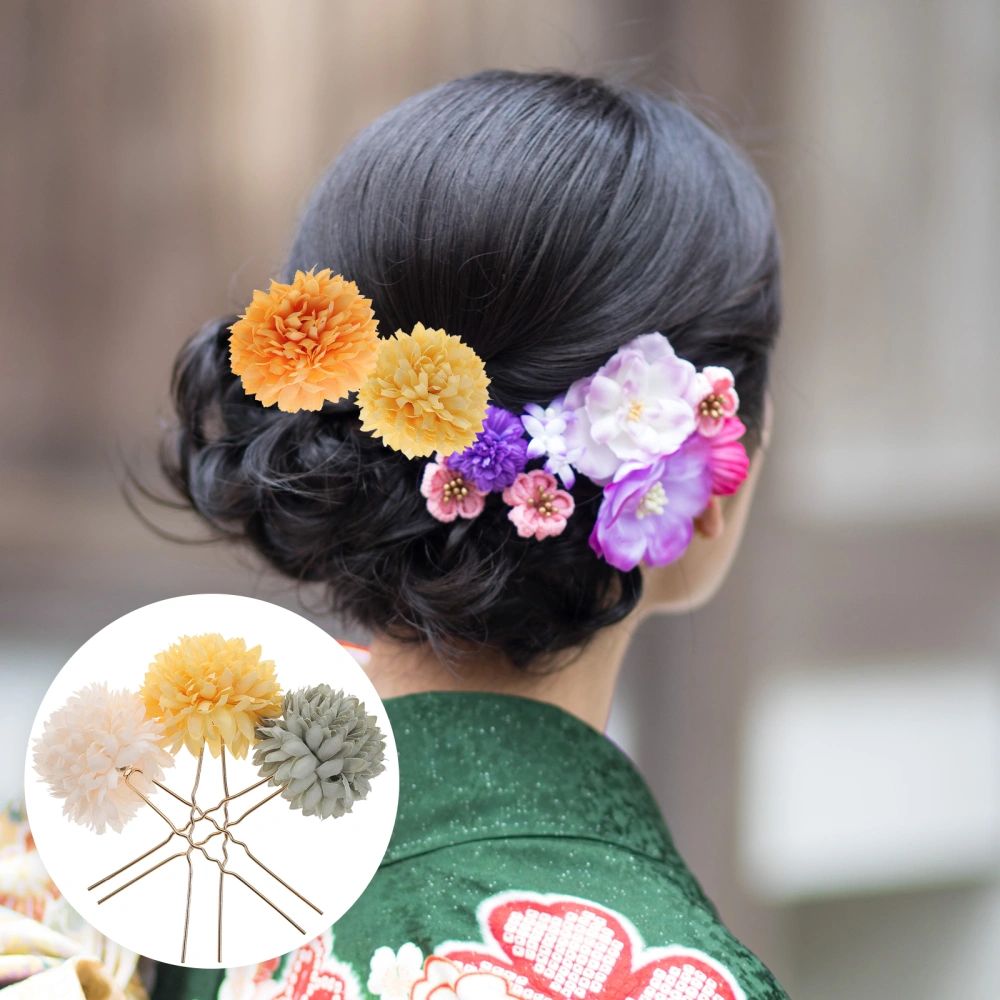 2 Pairs Flower Hair Pin U Shape Hair Clip Hair Bun Pin Flower Hair Accessories