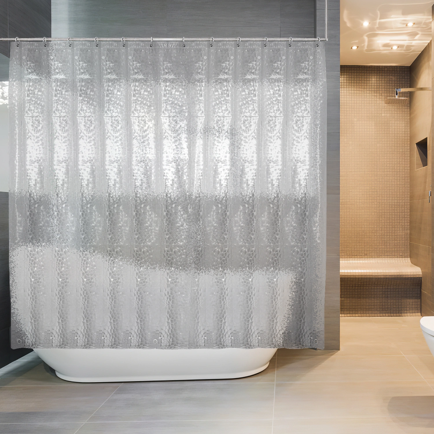 Shower Curtain EVA Bathing Curtain Bathroom Shower Curtain Liner Metal Grommet Holes with 12 Plastic Hooks
