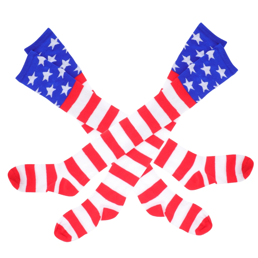 2 pairs of America Flag Thigh High Socks Independence Day Stockings Striped Stockings