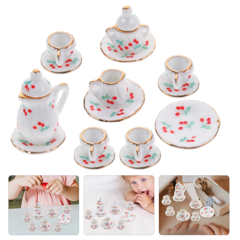 1 Set of Ceramic Mini House Tea Set Miniature Scene Model Desktop Adornment for Decor