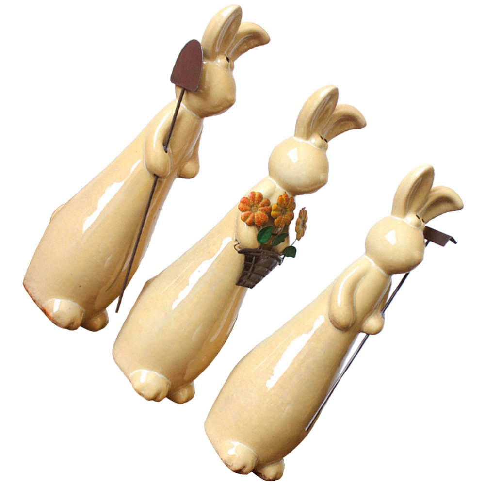 3Pcs Desktop Rabbit Decor Nordic Style Bunny Figurine Household Rabbit Statue Desktop Supply