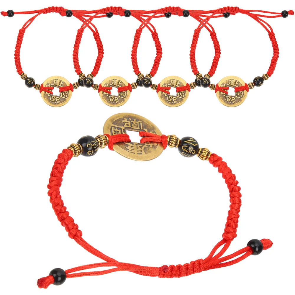 5pcs Red String Bracelets Chinese Copper Coins Bracelet Braided Bracelet for Men Women