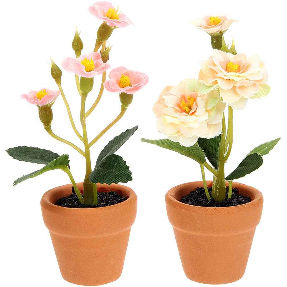 2Pcs Miniature House Potted Plants Artificial Plant Tiny Bonsai Model Miniature Flowerpot Decor