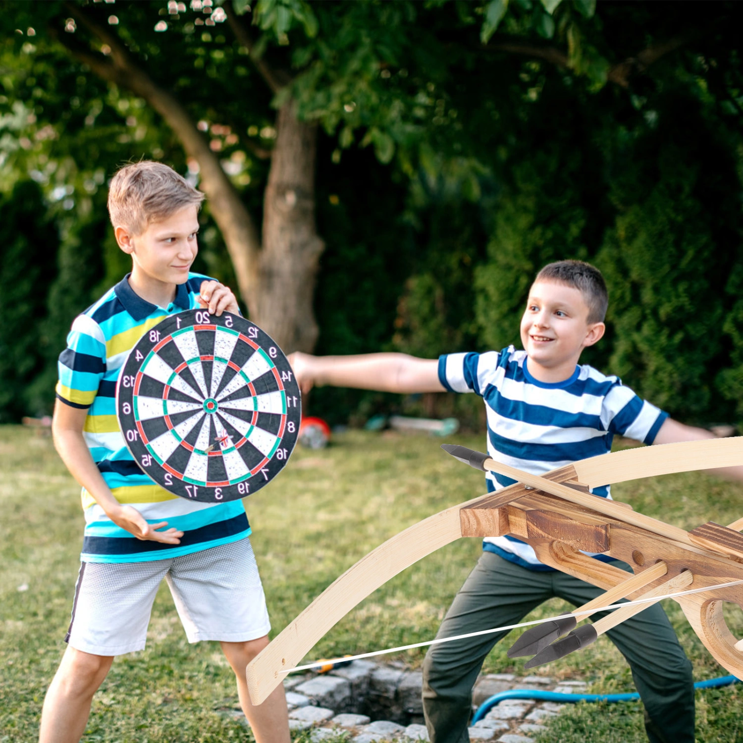 2 Sets of Kids Crossbow Toy Wooden Crossbow Toy Children Bow Arrow Toy Outdoor Kids Crossbow