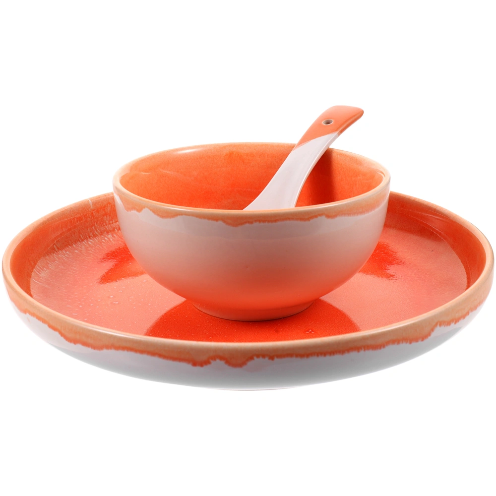 1 Set of Ceramic Tableware Kit Decorative Bowl Dish Spoon Set Single Person Tableware Kit