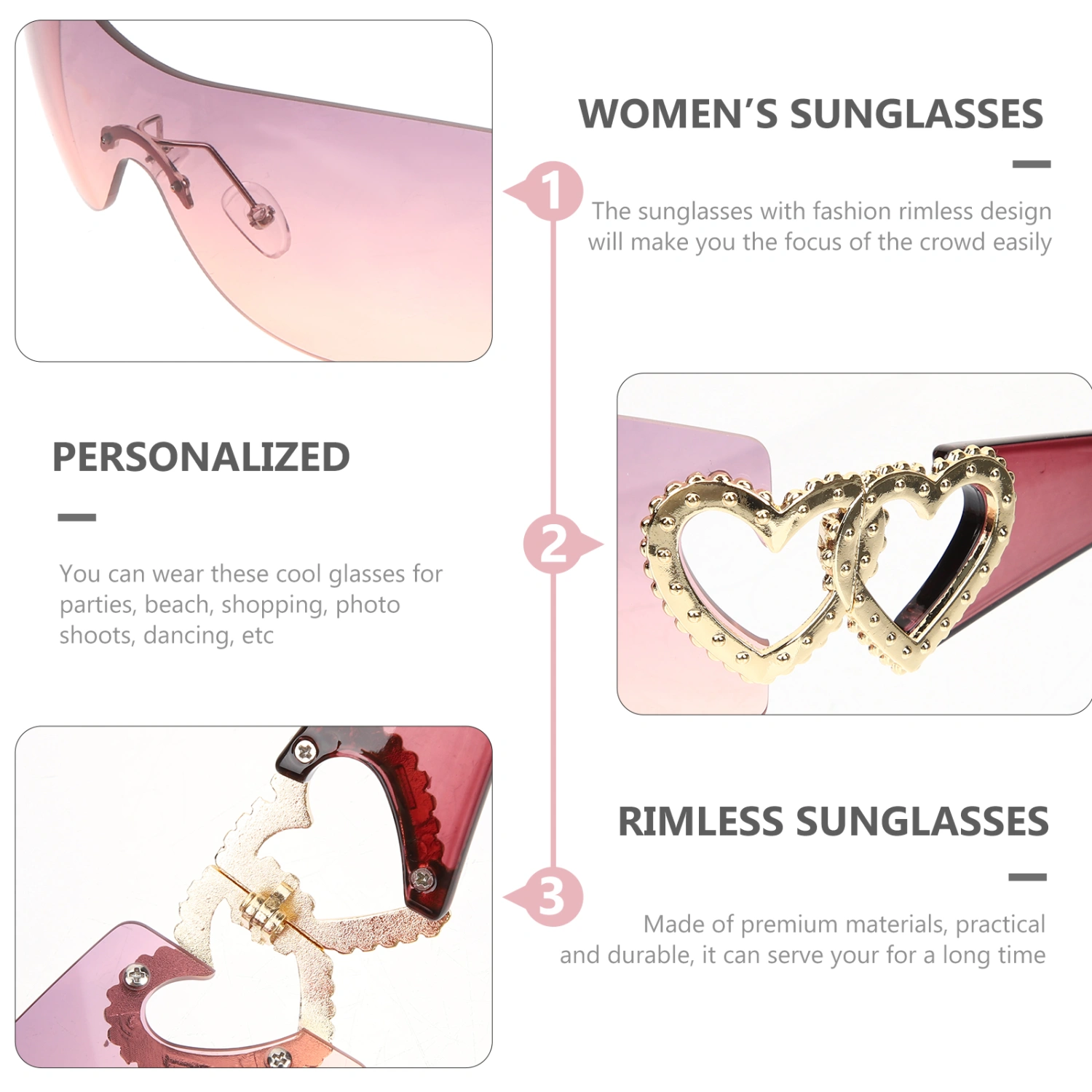 Rimless Sunglasses Frameless Eyeglasses Fashion Summer Sunglasses for Women
