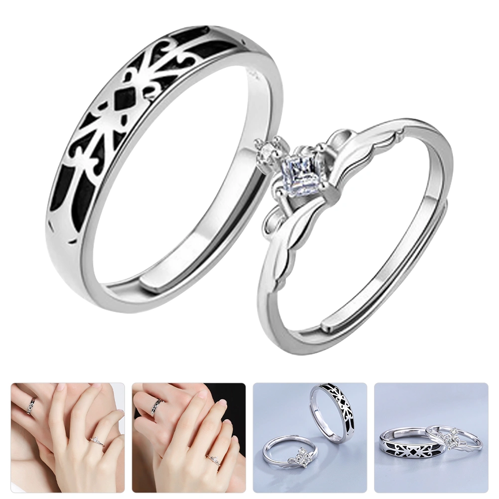 1 Pair Couple Open Rings Adjustable Rhinestone Finger Rings Fashion Finger Jewelry