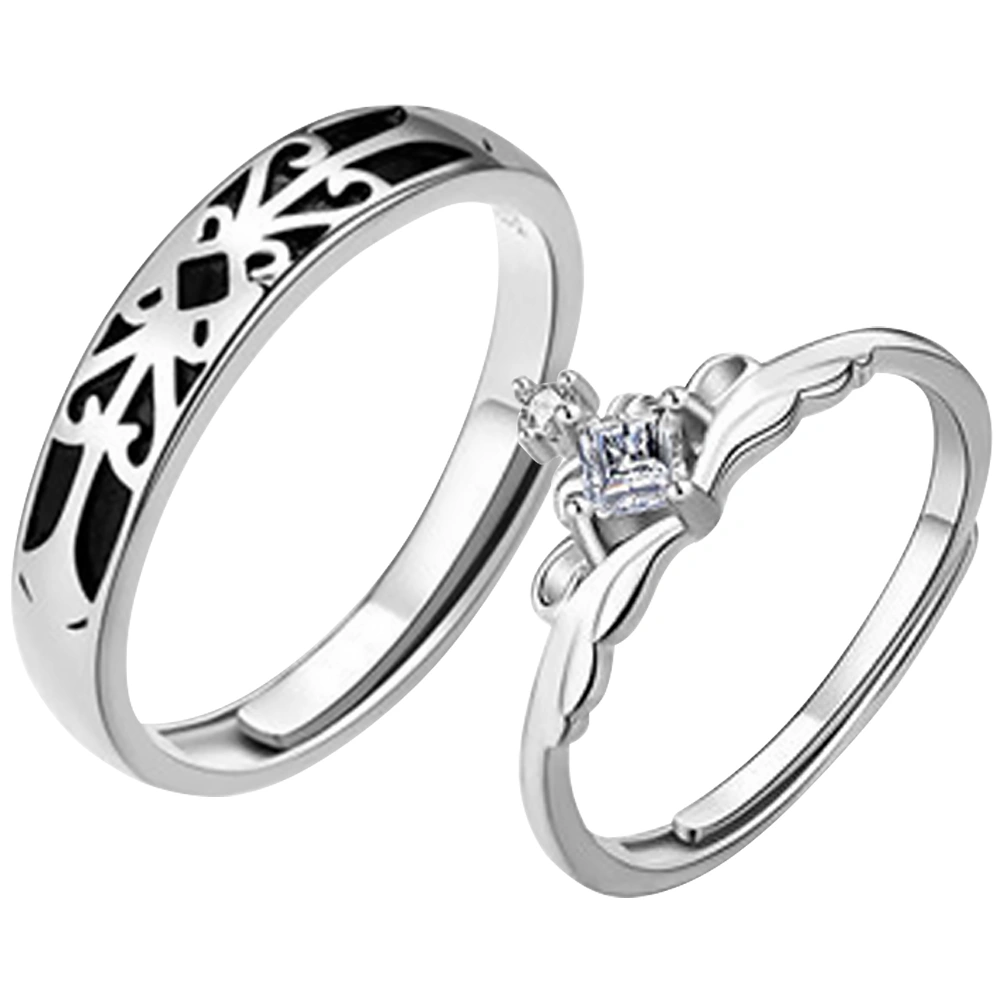 1 Pair Couple Open Rings Adjustable Rhinestone Finger Rings Fashion Finger Jewelry