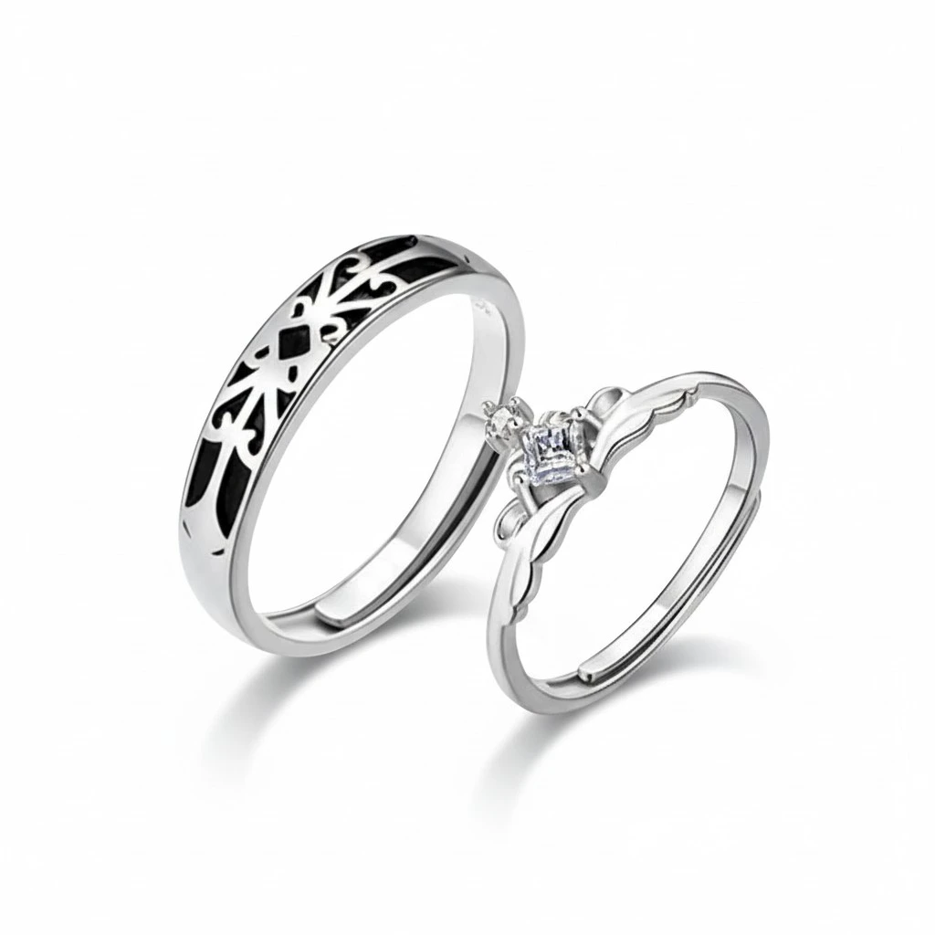 1 Pair Couple Open Rings Adjustable Rhinestone Finger Rings Fashion Finger Jewelry