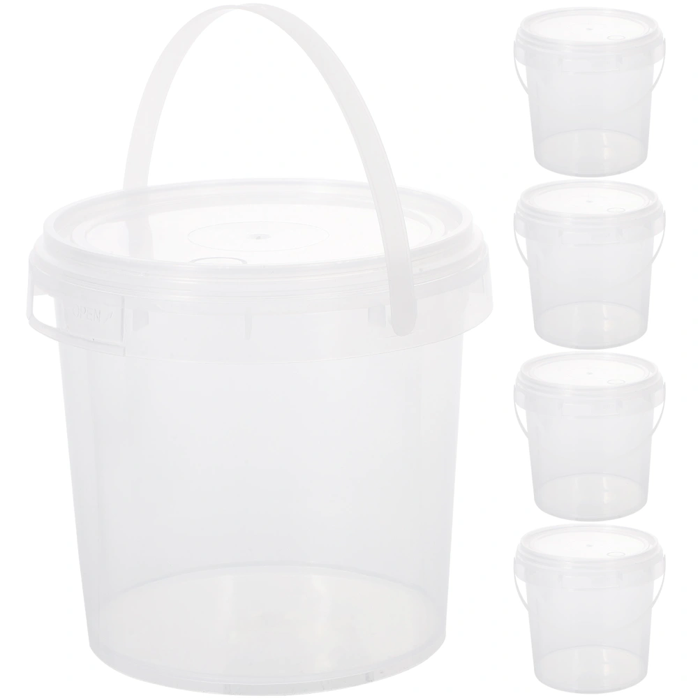 5Pcs Clear Bucket with Lid and Handle Ice Cream Tub Food Storage Container for Milk Tea Fruits (1L)