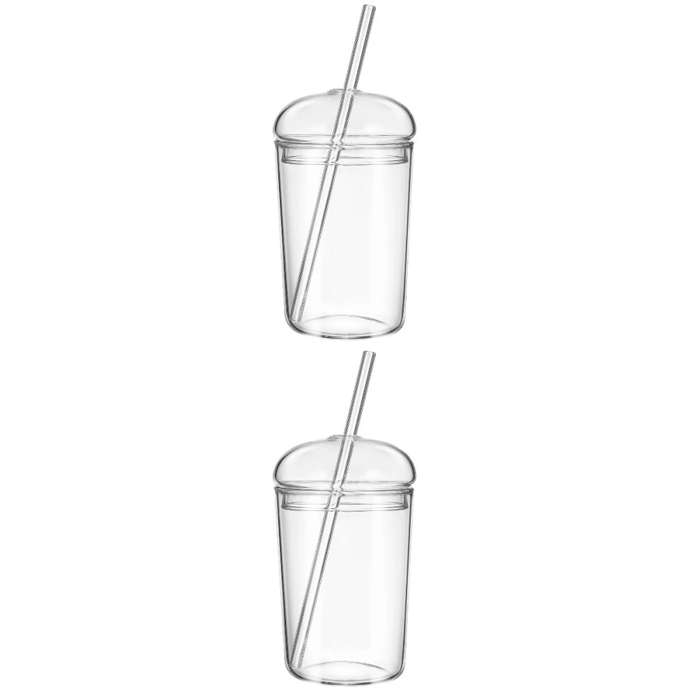 2pcs Glass Straw Cup Large Capacity Glass Cup Household Beverage Clear Cup Drinking Cup for Home Office Bar