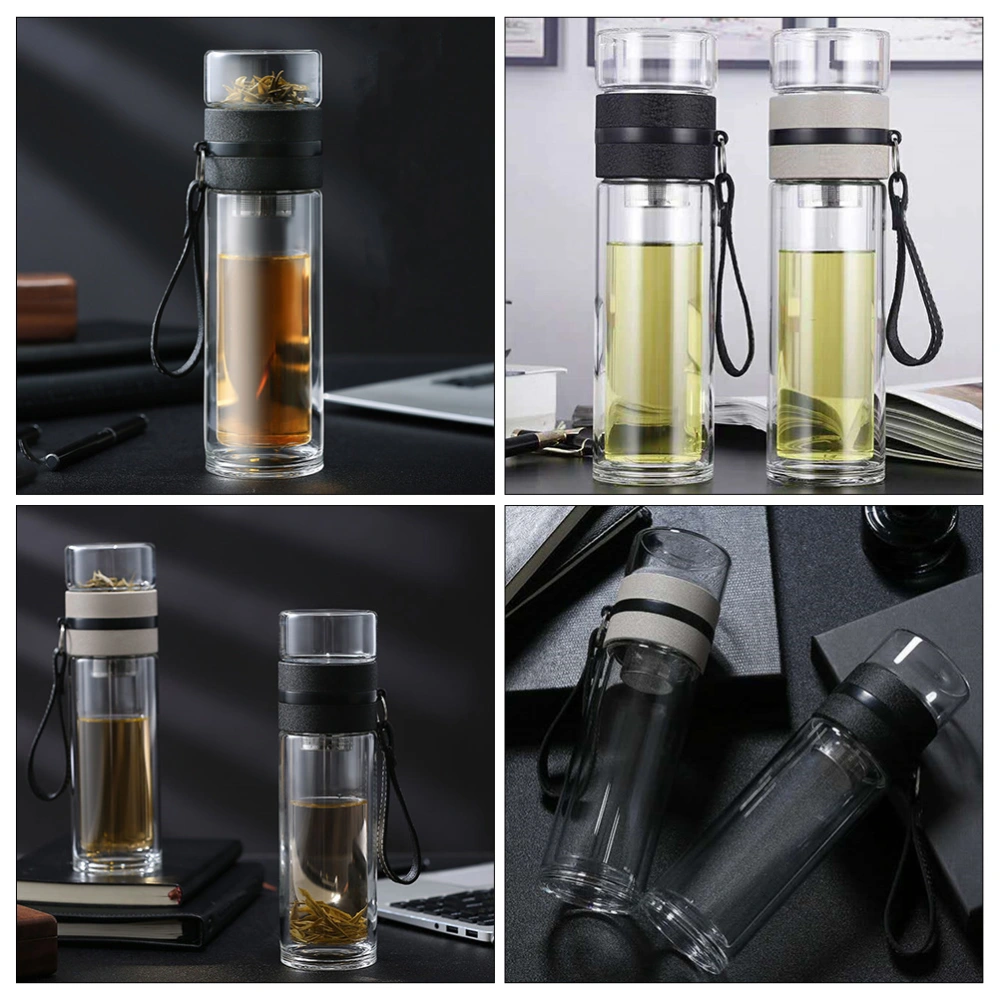 Double Deck Glass Water Bottle Tea and Water Separation Tea Bottle with Tea Infuser