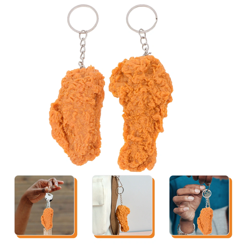2Pcs Cooked Chicken Keychain Fried Chicken Leg Keychain Cooked Chicken Wing Key Ring