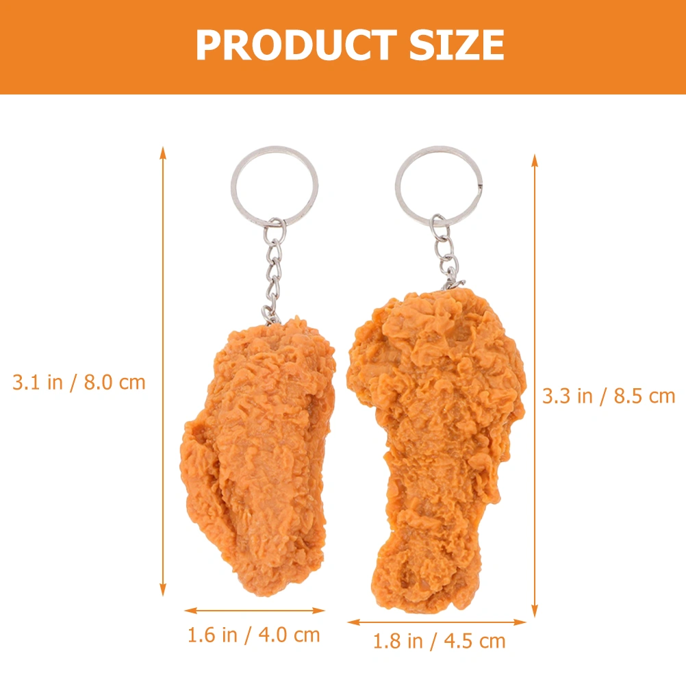 2Pcs Cooked Chicken Keychain Fried Chicken Leg Keychain Cooked Chicken Wing Key Ring