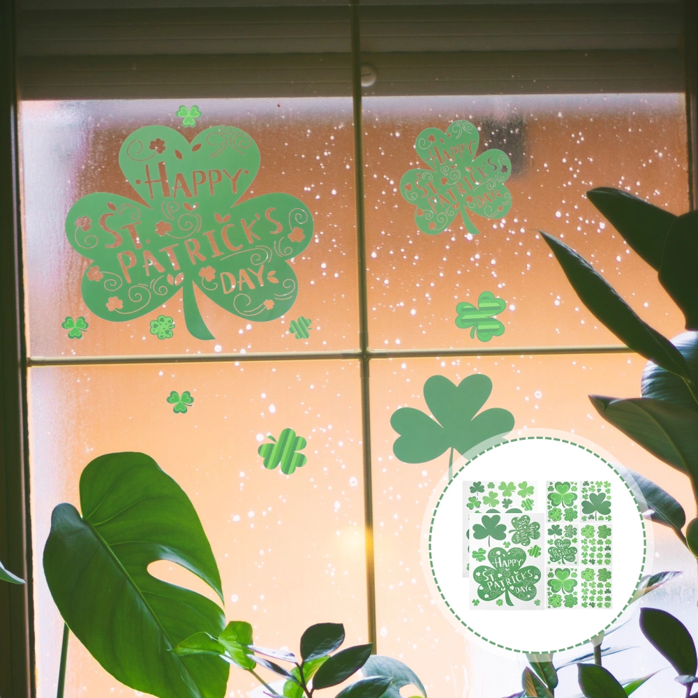 8 Sheets St Patrick's Day Window Stickers Window Clings Shamrock Clover Stickers