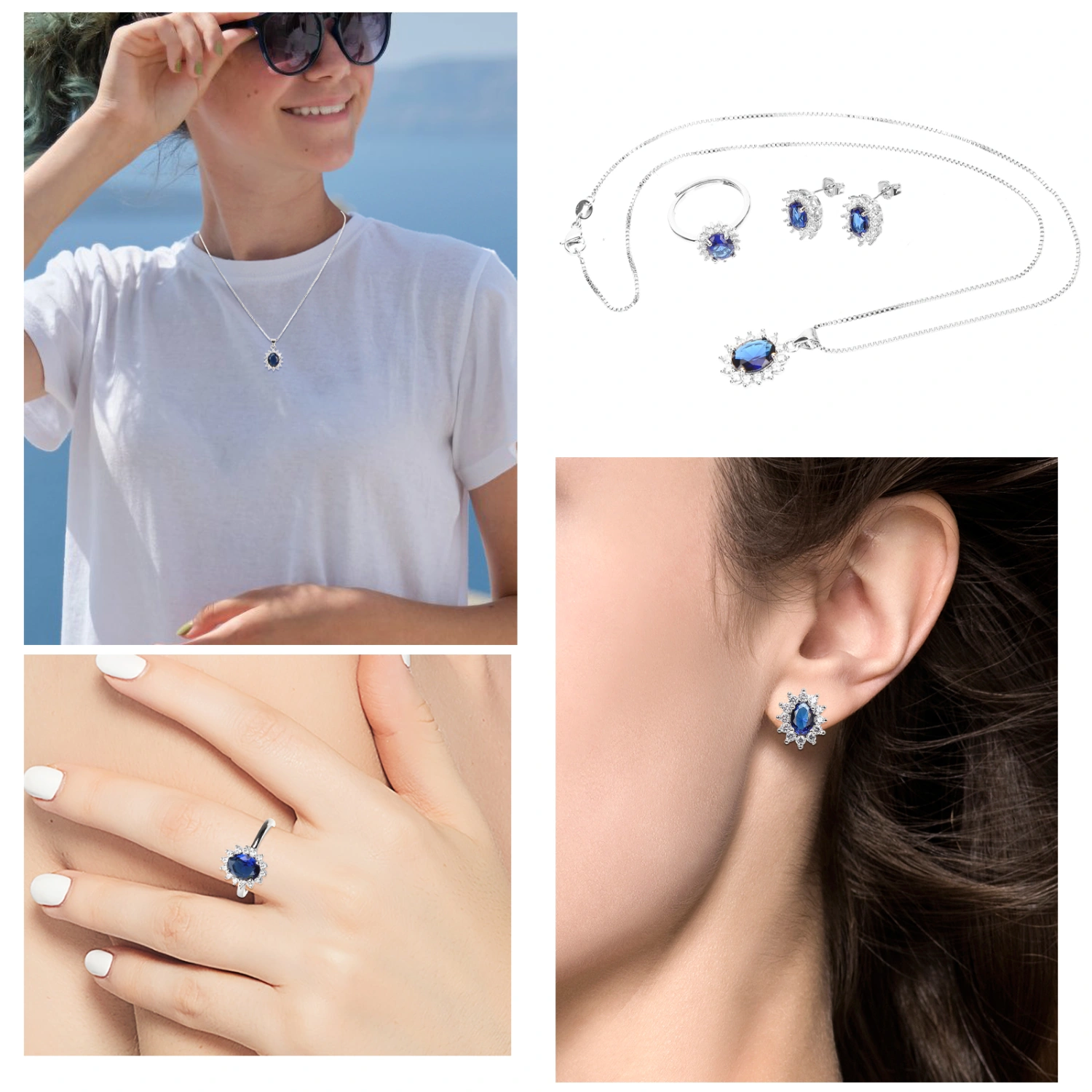 1 Set Gemstone Wedding Jewelries Fashion Crystal Pendant Necklace Earrings Ring