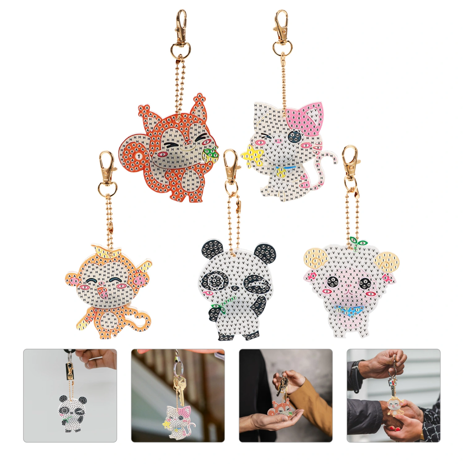 5pcs Animal Diamond Art Keychains Handcrafts DIY Keychain Accessories for Women