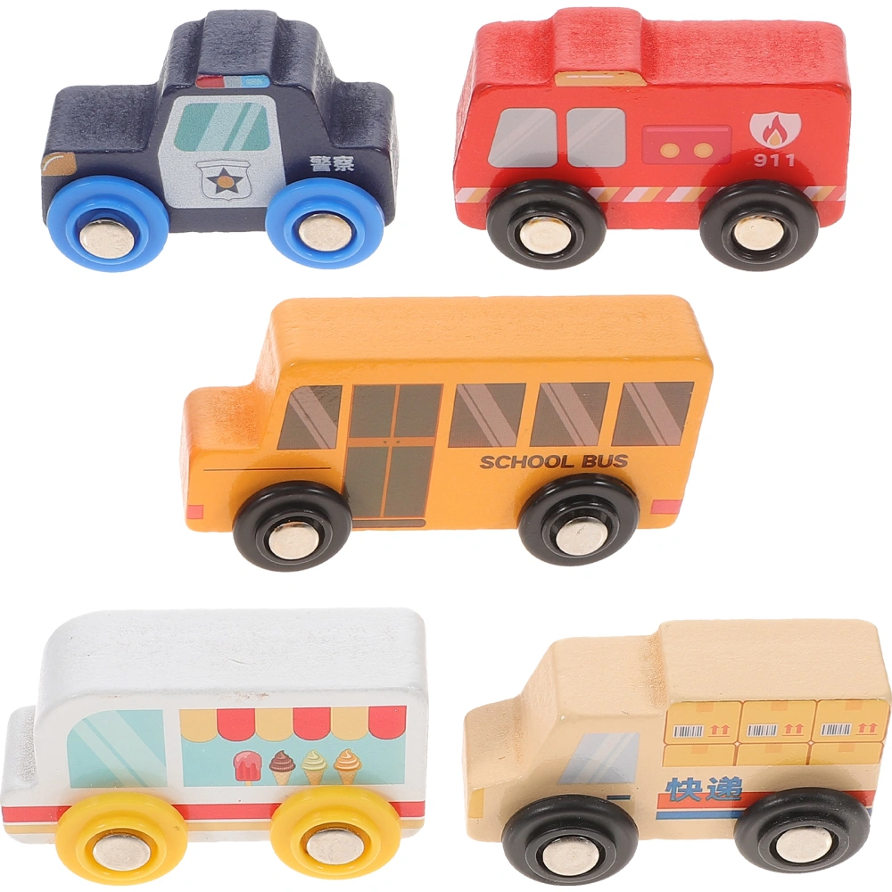 5Pcs Mini Wooden Car Models Kids Cognitive Car Toys Portable Wooden Vehicle Toys Kids Car Gifts