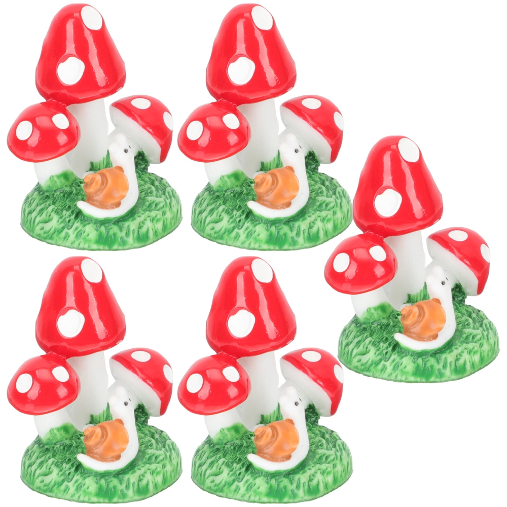 5pcs Mini Mushroom Miniature Animal Mushroom Ornament Bonsai Resin Craft Decor