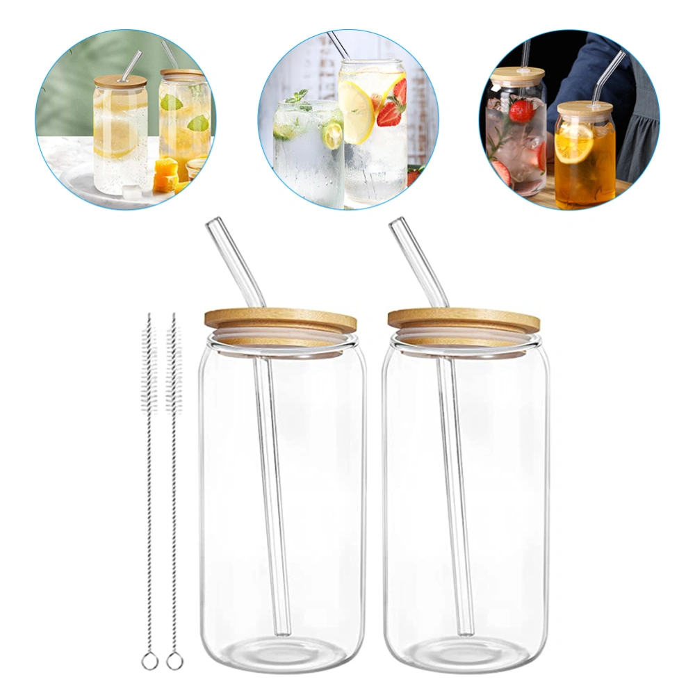 2 Sets Glass Juice Cup Transparent Iced Tea Cup Milk Cup Portable Coffee Mug