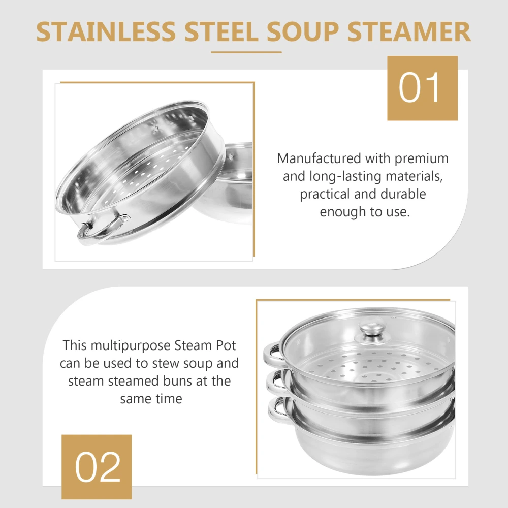 1 Set Stainless Steel Steaming Pot 3-Tier Kitchen Cooking Steaming Pot Cookware