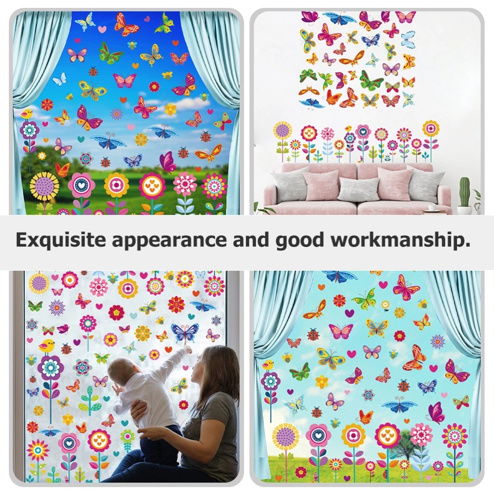 9 Sheets of Flower Butterflies Window Decals Decorative Wall Stickers Wall Art Decals for Kindergarten