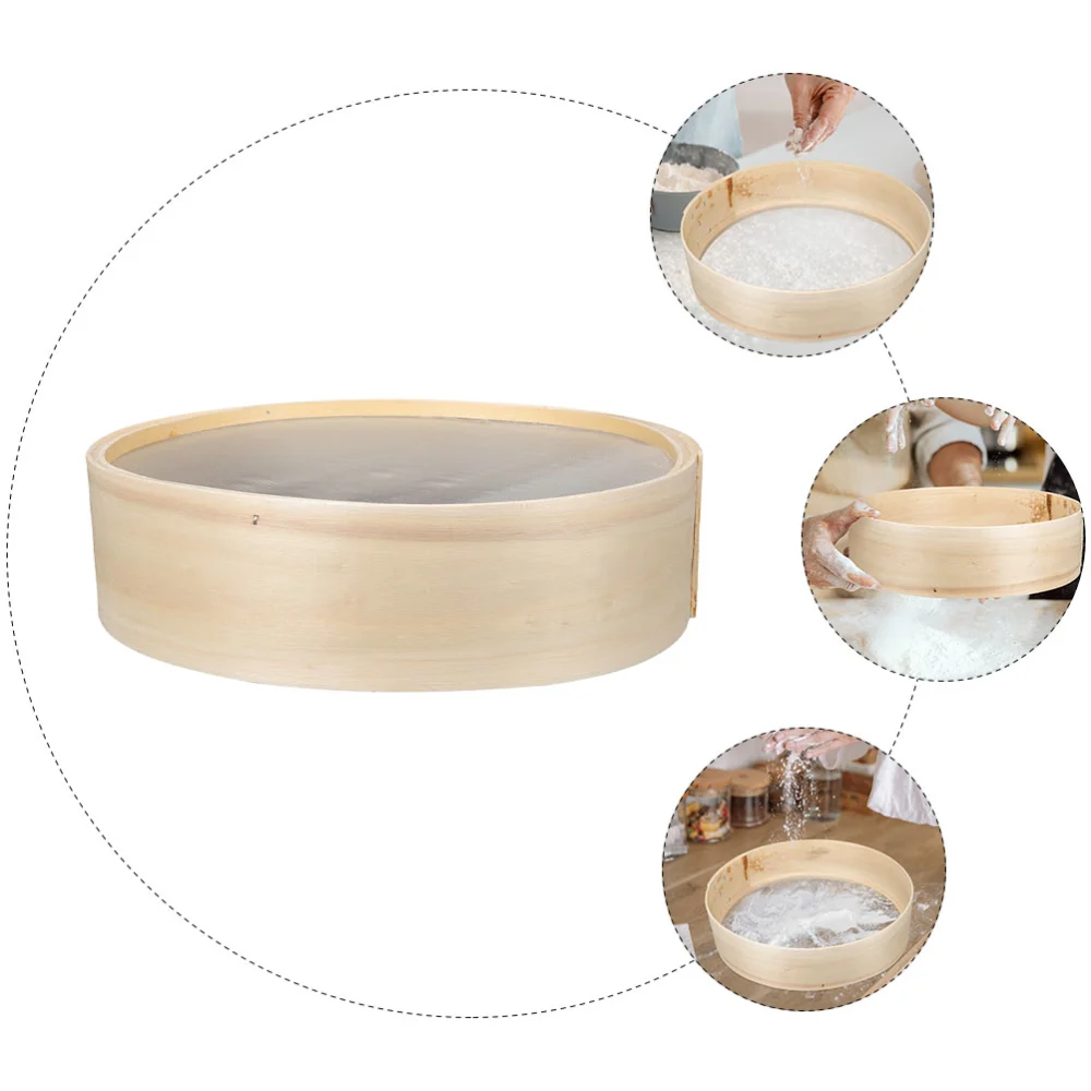 Wooden Flour Sifter Round Flour Powder Sifter Kitchen Soy Milk Filtration Sieve