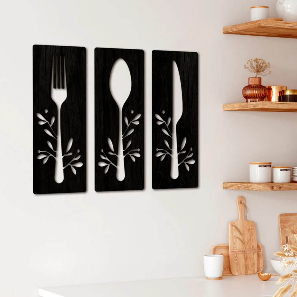 1 Set Wooden Fork Spoon Cutter Sign Wall Decor Cutout Wall Decor for Home Dining Room Restaurant