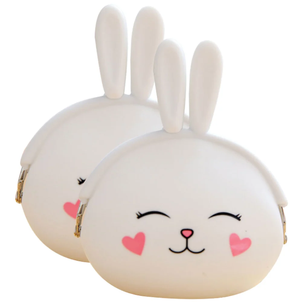 2pcs Silicone Pouch Purse Wallet Multifunction Cartoon Bunny Short Coin Purse