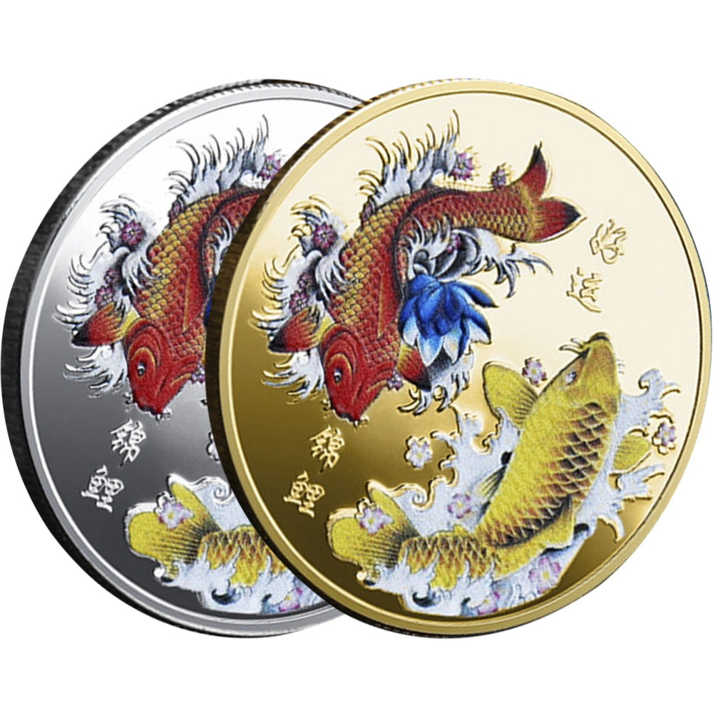 2pcs Fish Lucky Coins Commemorative Coin Traditional Fortune Coins Collectable Gift